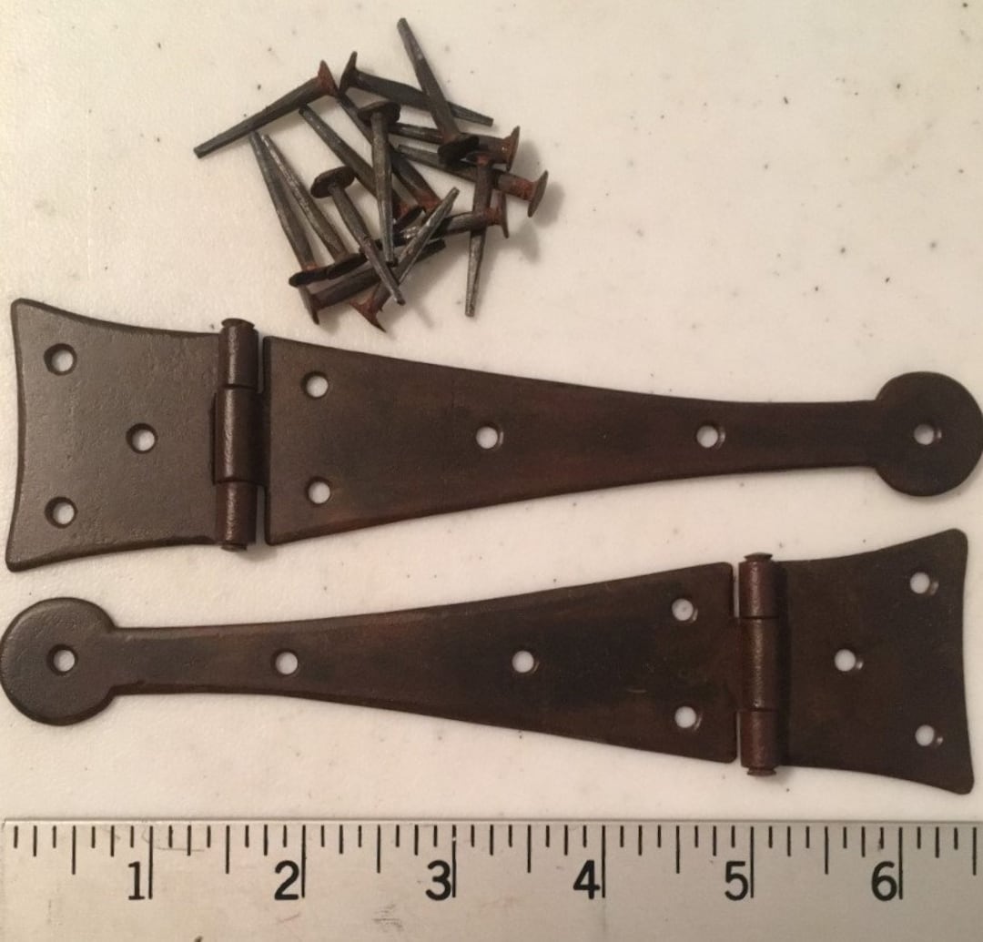 17th19th Century Antique Reproduction Large Halfstrap Hinges, Trunk Chest Box Hardware With