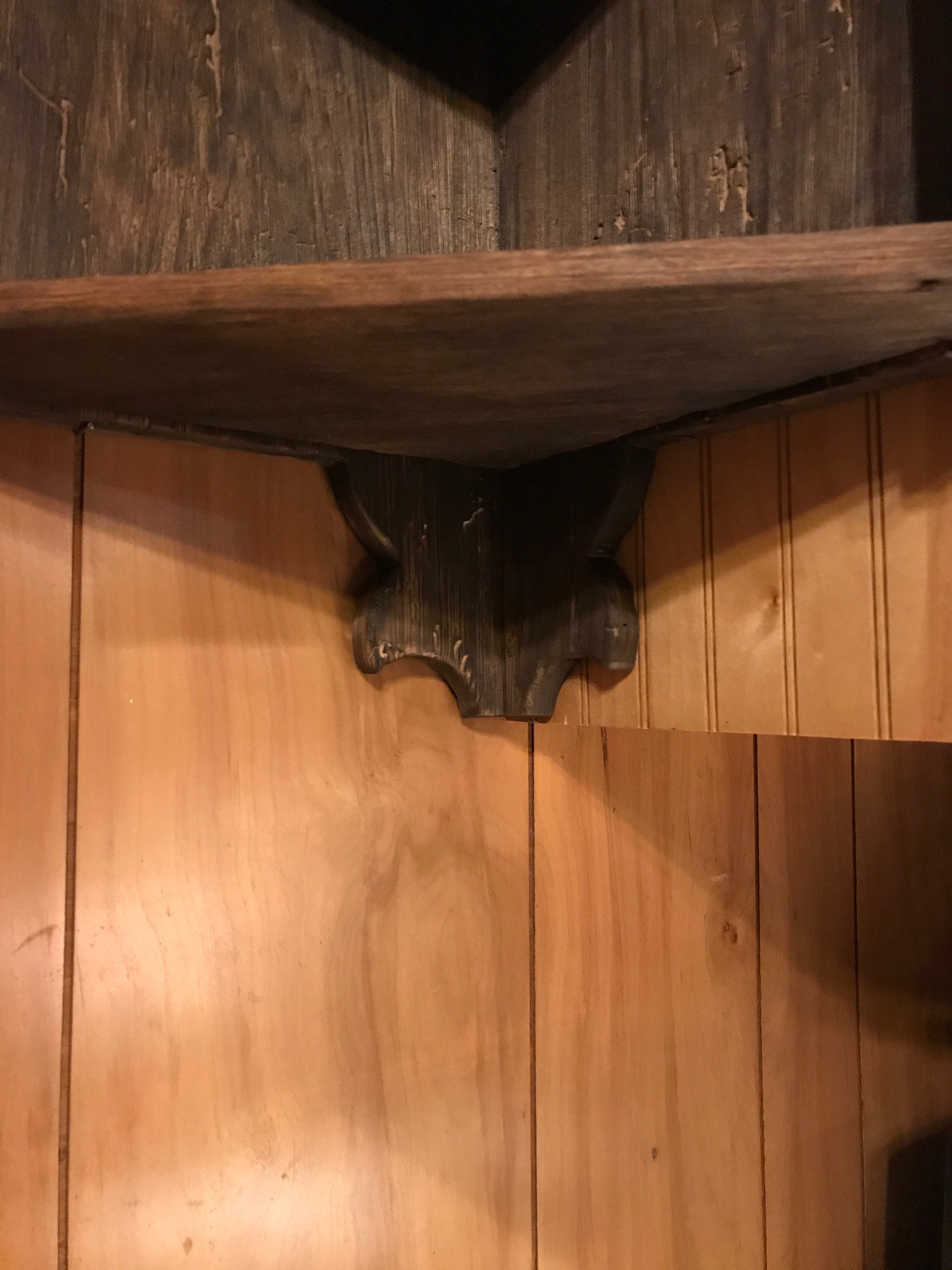 Primitive corner wall shelf made of reclaimed barn wood