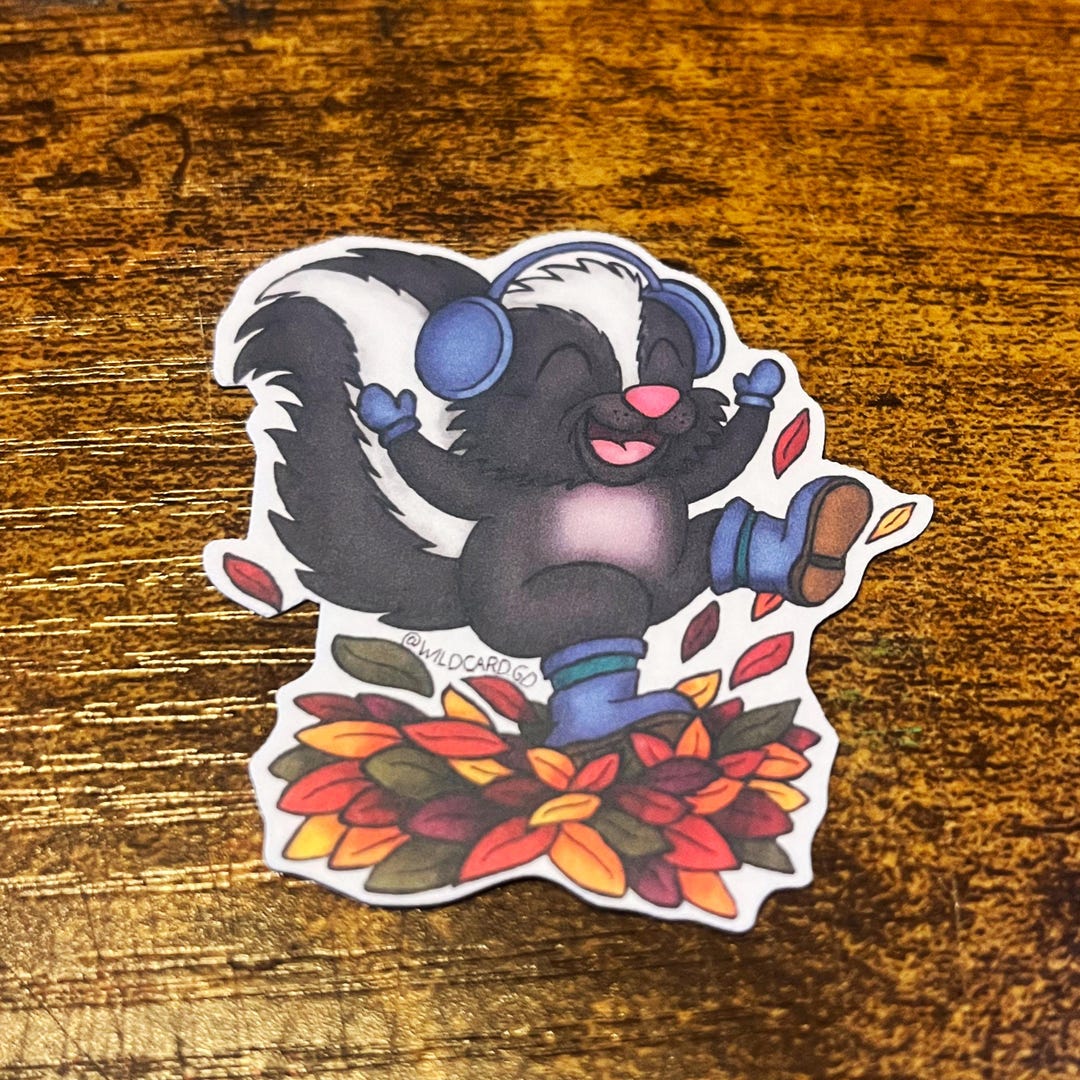 Skunk Sticker Cute Fall Skunk Sticker • Autumn Leaves Animal Sticker • Waterproof ...