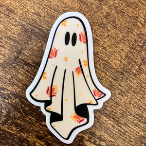 Title: Cute Ghost Sticker with Vintage Floral Pattern - Waterproof, 2.75&quot;x2