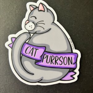 Cat Purrson&quot; Sticker – Cute Gray Cat Drawing – 2″ × 2.5″ Vinyl Sticker