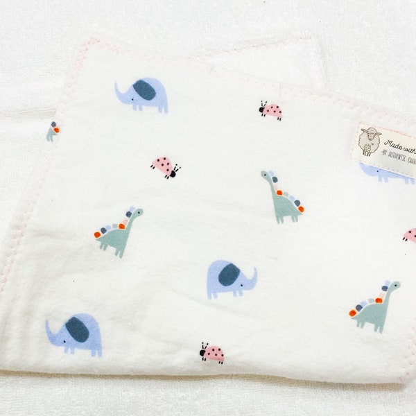 Baby Burp Cloth Pink and Blue Elephants Giraffes, Infant Burping Rag, Baby Girl Absorbent Burp Cloth, Flannel Burp Cloth, Baby Shower Gift
