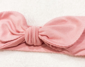 Baby Toddler Tie On Bow Headband rose pink, Stretchy Baby headband