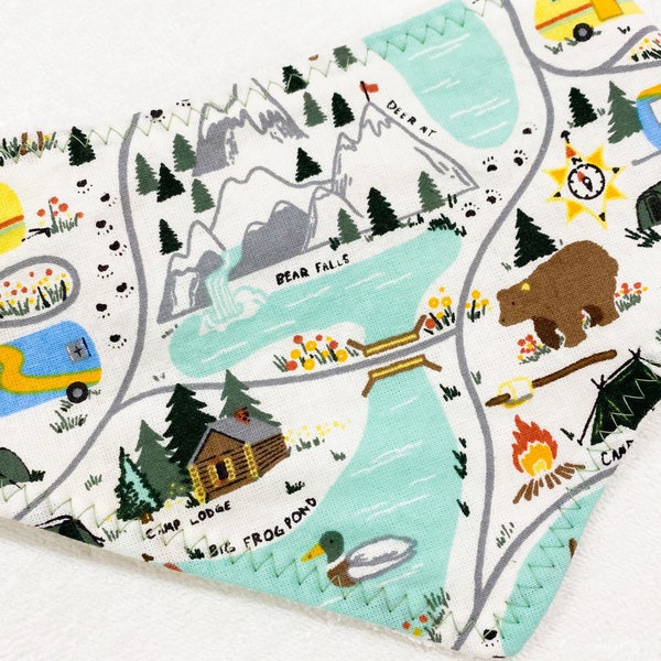 Magnetic Baby Toddler Drool Bib Woodland Camping Bears Mountains