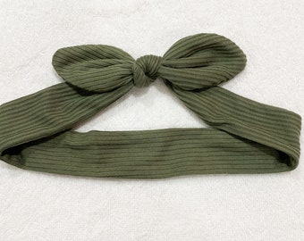 Baby and Toddler Bow Headband Olive Green, Stretchy Baby Top Knot headband, Newborn Coming Home outfit bow, Baby Girl baby shower gift