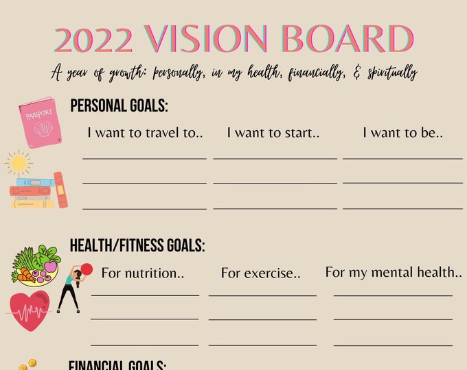 2022 VISION BOARD TEMPLATE: New Year Goals, Goal Setting, Healthy New ...