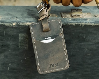 Personalized Leather Luggage Tag Rose Blue Brown Gray Pink Saddle Tan