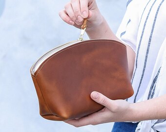Personalized Leather Makeup Bag or Toiletry Bag | Bridesmaid Gift | Gift for Her | Gift for Wife | Gift for Girlfriend