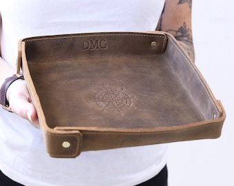 Genuine Leather Valet Tray, Leather Catch All Tray, Man Gift, Gift For Him, Fathers Day Gift, Groomsmen Gift - San Tan Leather