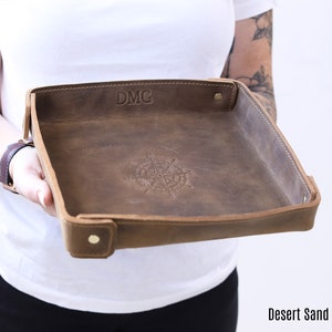 Genuine Leather Valet Tray, Leather Catch All Tray, Man Gift, Gift For Him, Fathers Day Gift, Groomsmen Gift - San Tan Leather