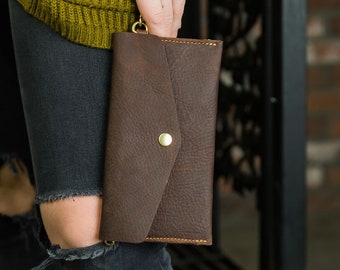 Brown Women's Leather Wallet Leather Clutch Leather Wallet For Women Wristlet Wallet Pocketbook Wallet Gifts for Her