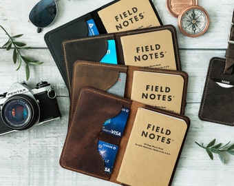 Personalized Leather Field Notes Wallet, Field Notes Cover, Moleskine Cover, Passport Wallet, Personalized Gift, Handmade, Fathers Day Gift