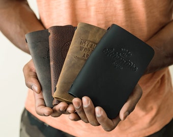 Caderno de bolso em couro, pequeno caderno de desenho, diário de bolso, presente personalizado e recarregável para ele, presente de dia dos pais
