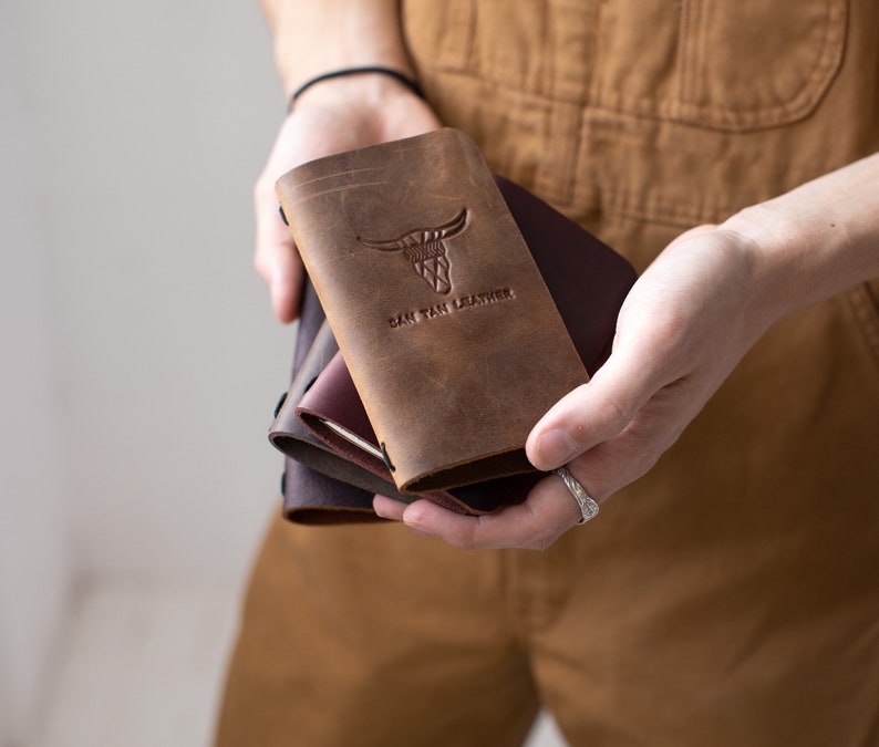 Personalized Mini Leather Journal, Full Grain Leather Pocket Book, Refillable Travel Journal image 3