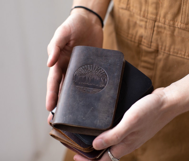 Personalized Mini Leather Journal, Full Grain Leather Pocket Book, Refillable Travel Journal image 1