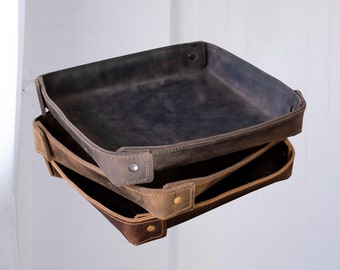 Personalized Leather Valet Tray Gift for Men Monogrammed Valet Tray Groomsmen Gift Catch All Tray Gift For Him - San Tan Leather