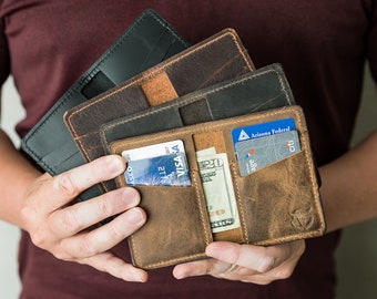 Personalized Bi-fold Leather Wallet, Personalized Bifold Cards Wallet, Bi-fold Wallet Men, Card wallet, Gift for Him, Front Pocket Wallet
