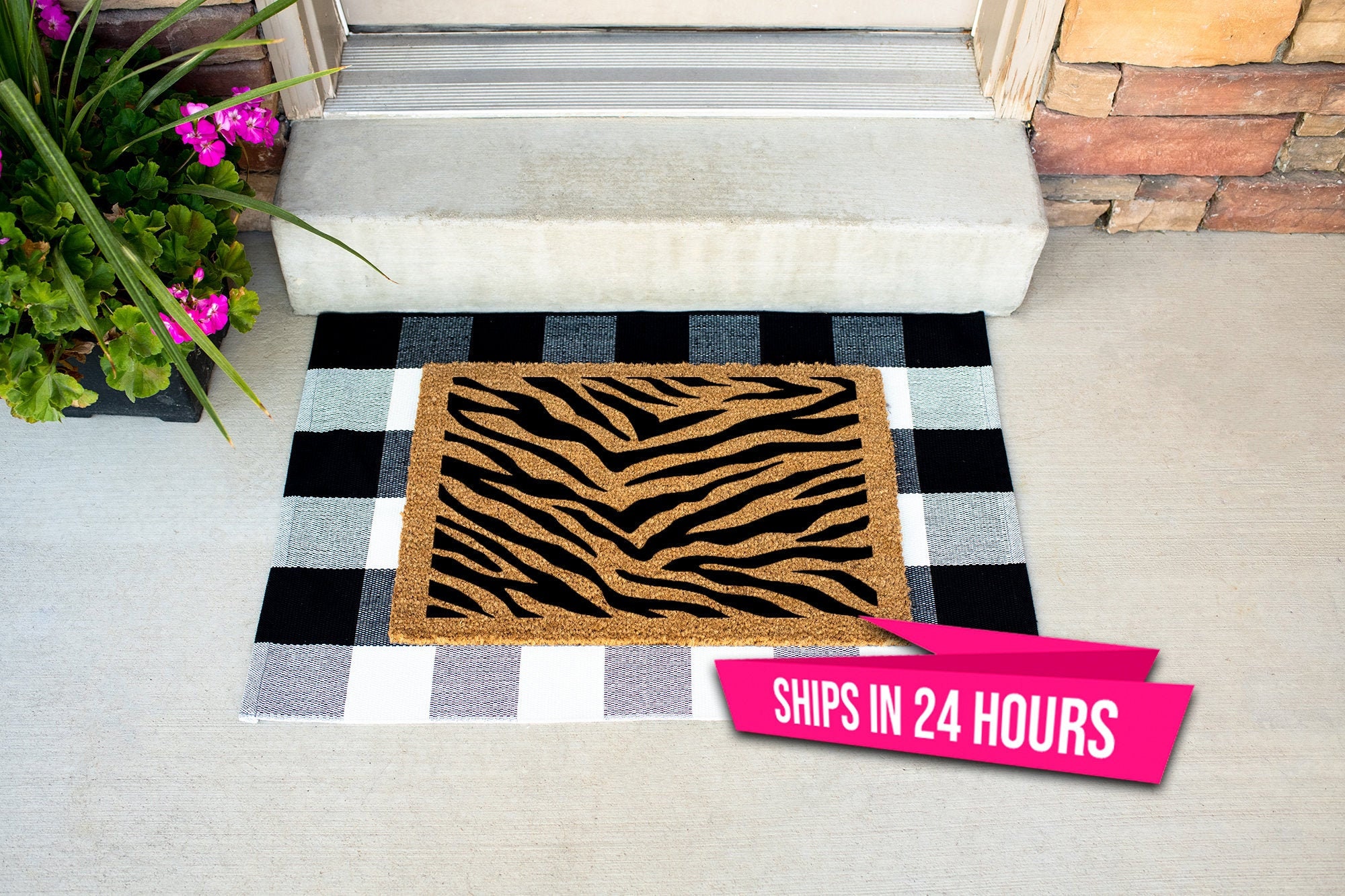 Zebra Pattern Doormat Mat Zebra Personalized Etsy