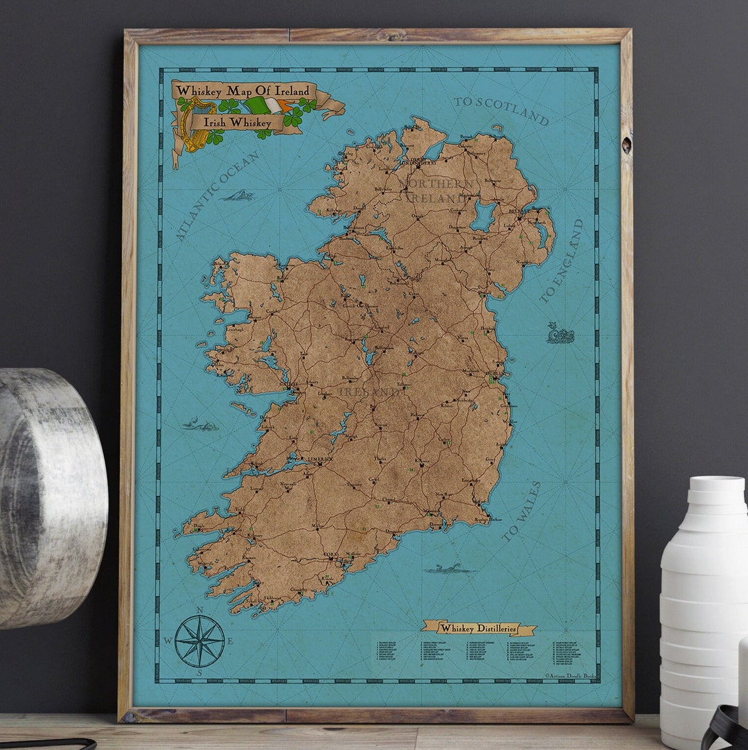 Rustic Irish Map Whiskey Map of Ireland Art Print – Vintage Style Travel Poster - Etsy