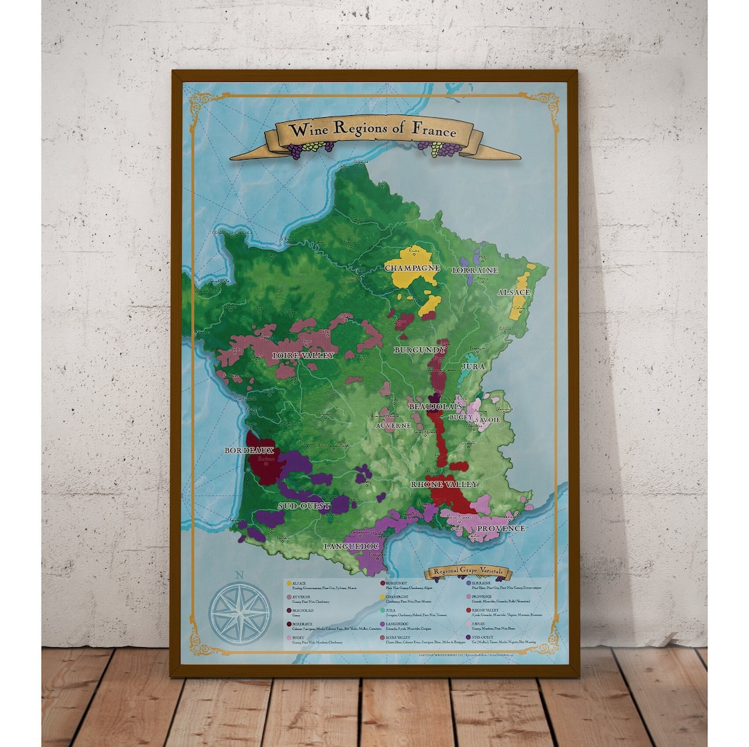 Wine Map of France Wine Print Wine Art Wine Regions of France Wine