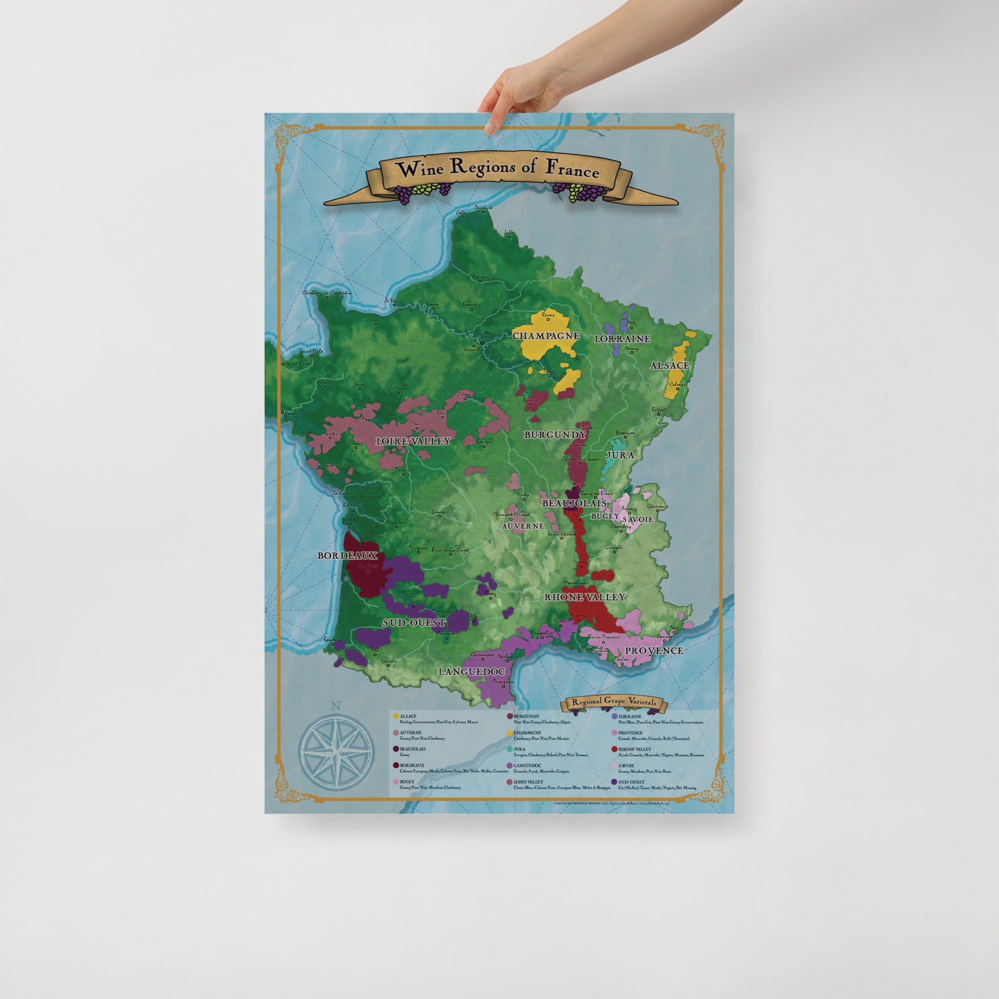 Wine Map of France Wine Print Wine Art Wine Regions of Etsy