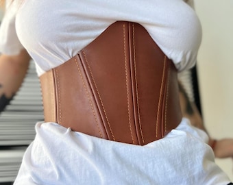 Corset top back lacing underbust halloween costume Corsage waist cincher Edwardian corset Victorian leather belt ren faire