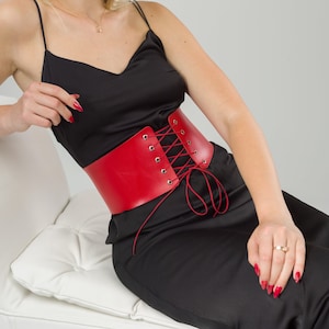 Individual Waist size Corset top Belt Handmade Leather for women black white red colors bridesmaid gift