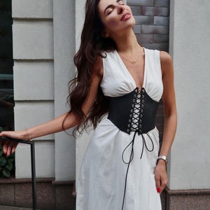 Corset Belt Underbust Waist Cincher Belt Genuine Leather Handcrafted front lacing image 6