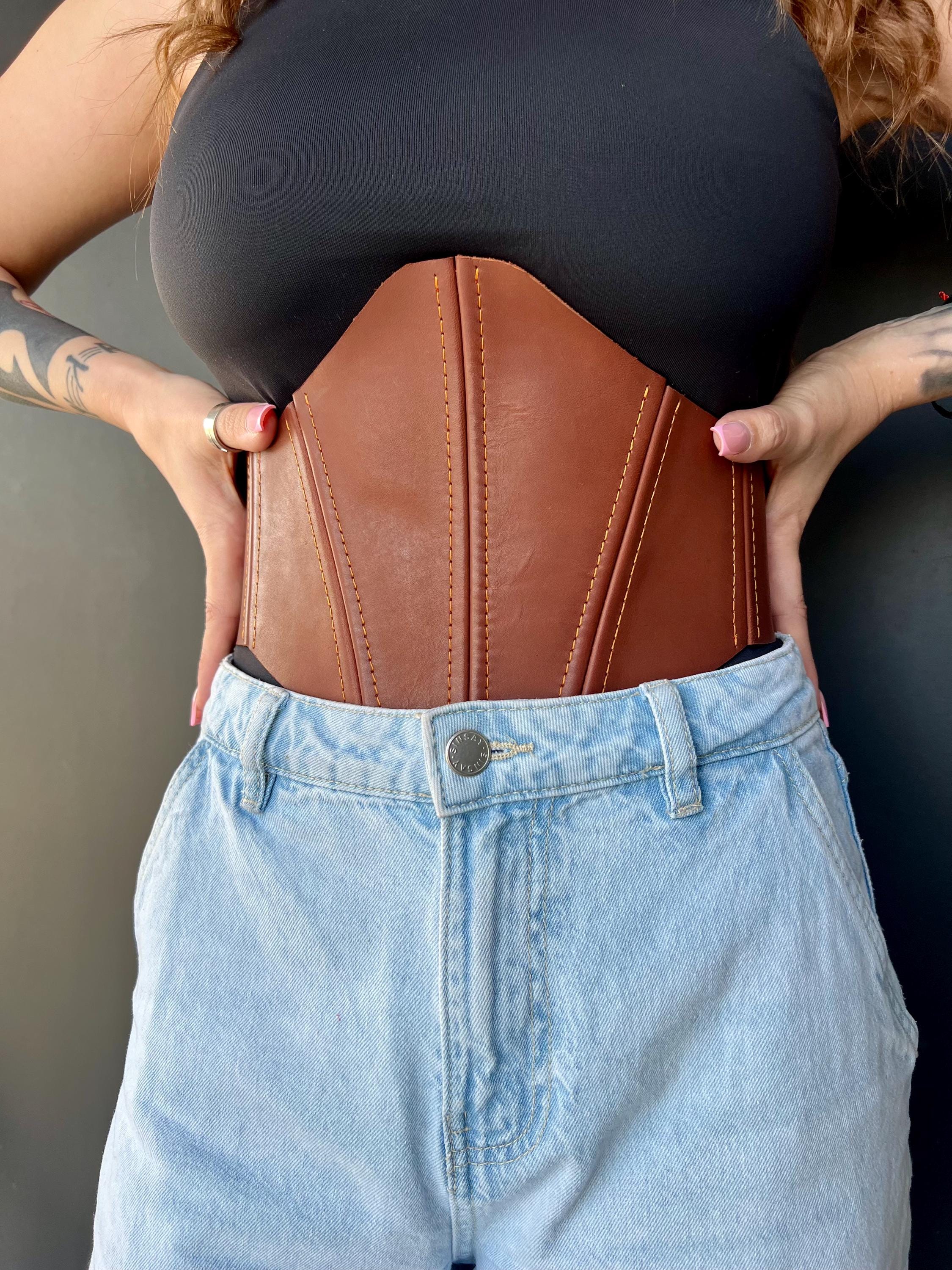 Renaissance corset for Halloween underbust corset top, cosplay corsage, Edwardian corset, Victorian leather belt, ren faire corset,