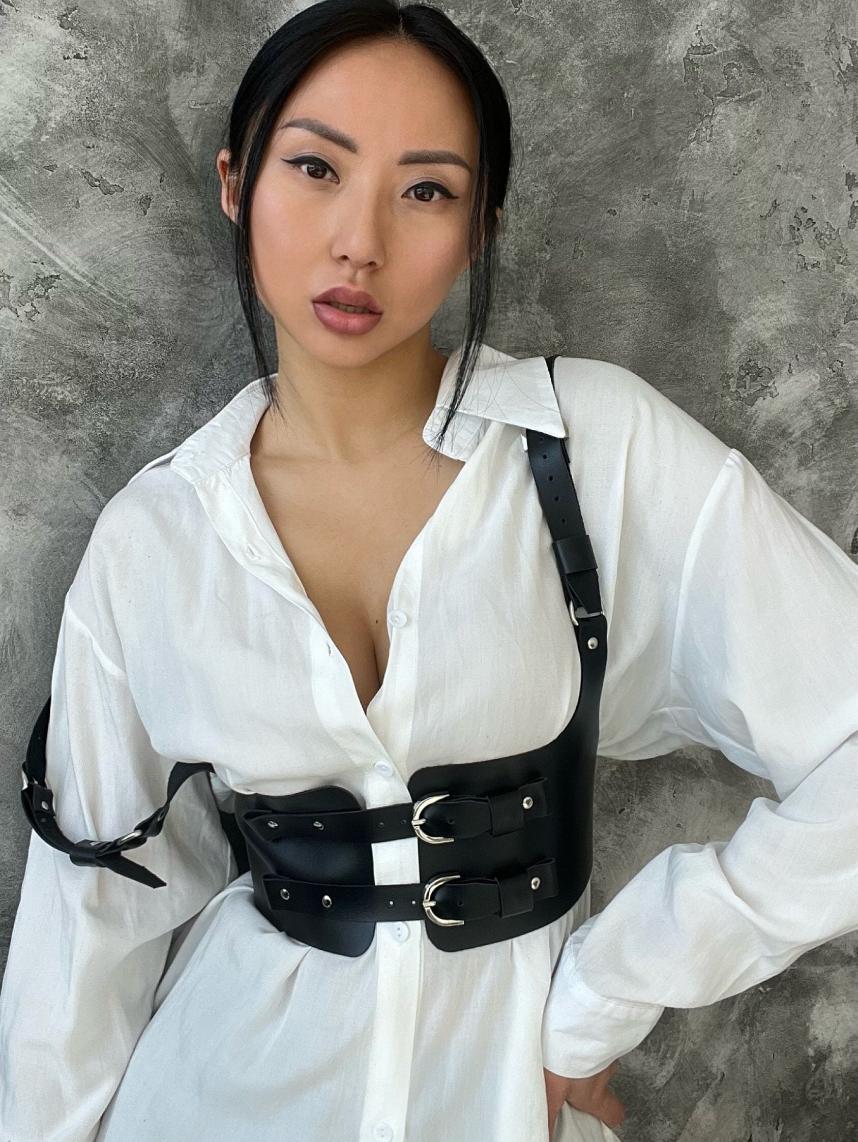 sexy women Leather harness belts Slim tight street strap body