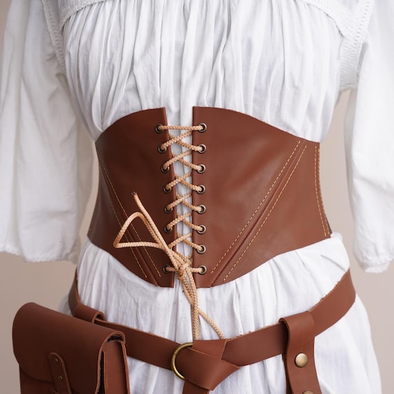 Medieval Leather Corset Belt Waist Cincher Renaissance Fair Adjustable Faux Leather Corset Belt: Renaissance Medieval  main image 4