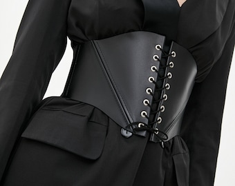 Leather Belt with Elastic back, Waist Corset Top, Elasticated Corset Plus Size