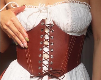 Corset Belt Underbust Waist Cincher Belt Genuine Leather Handcrafted front lacing