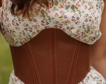 Ren Faire corset top, back lacing Corsage waist cincher Edwardian corset Victorian leather belt