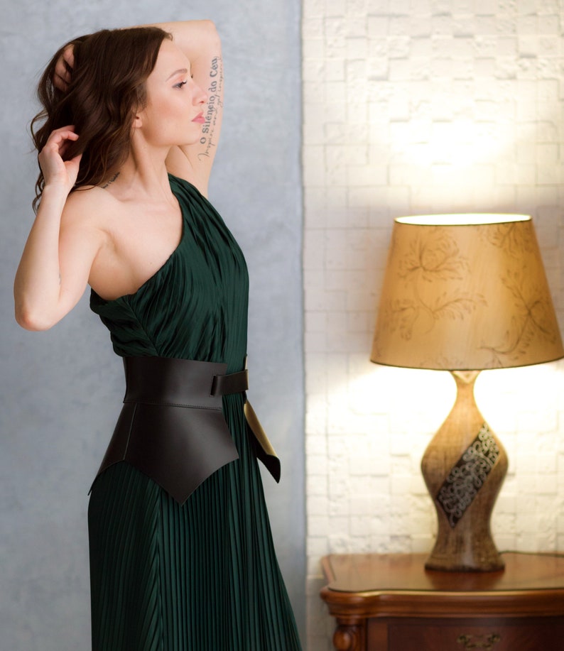 Leather Skirt Waist Belt Corset top Peplum Genuine Black Leather Adjustable Zip