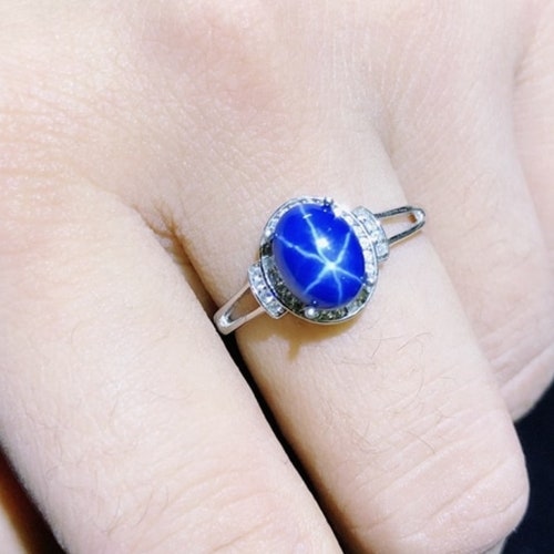 Natural Blue Star Sapphire Engagement Rings for Women 6x8mm - Etsy