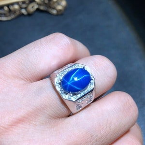 Mens blue star sapphire pinky ring sale