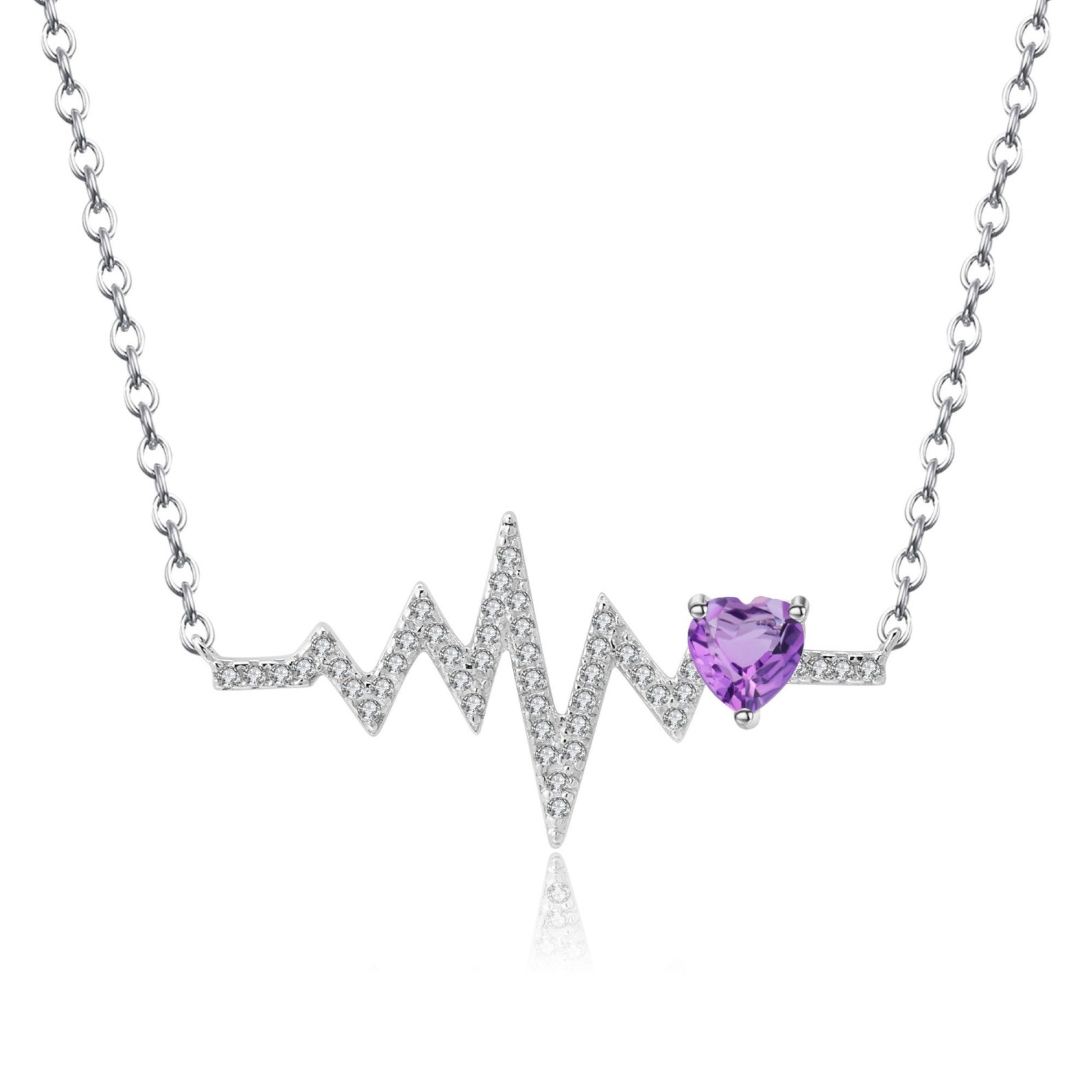 Dainty 0.45ct Amethyst Heart Necklace Crystal Heartbeat Etsy