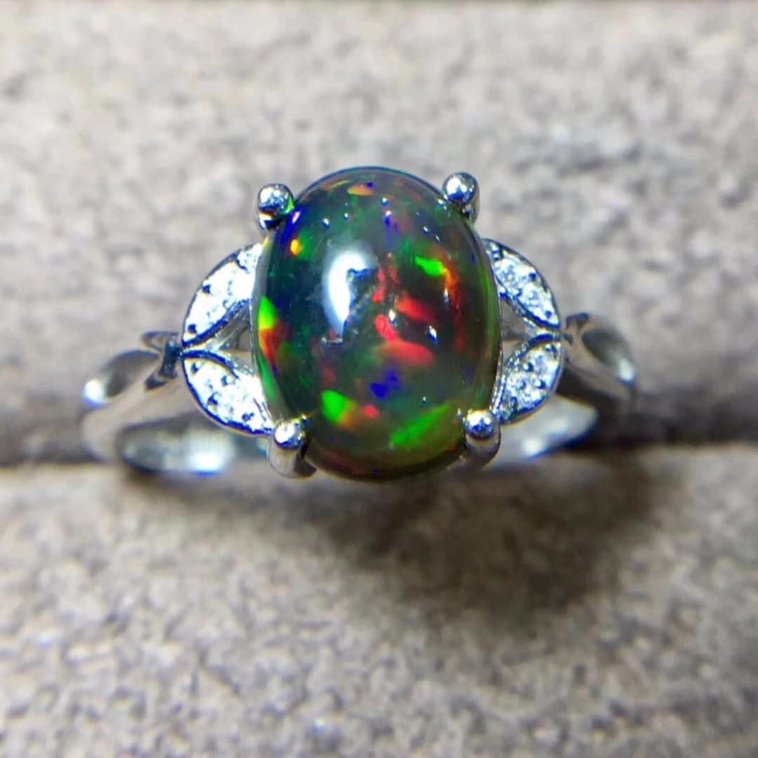 Natural Black Opal Engagement Ring for Women Genuine 925 - Etsy