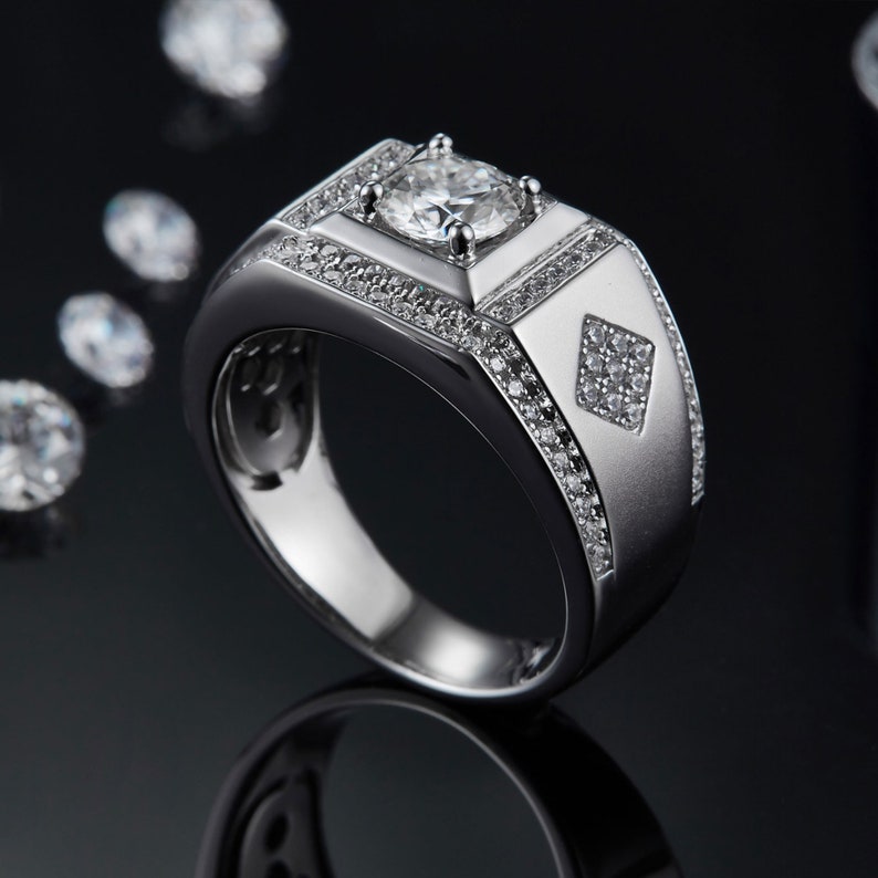 Mens Moissanite Engagement Ring Wedding Band for Men Etsy
