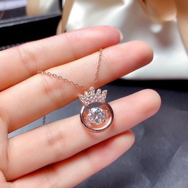 Dainty Bridal Pendant Necklace Rose Gold Moissanite Necklace Moissanite Pendant Necklace Diamond Silver Necklace Gift for Wife