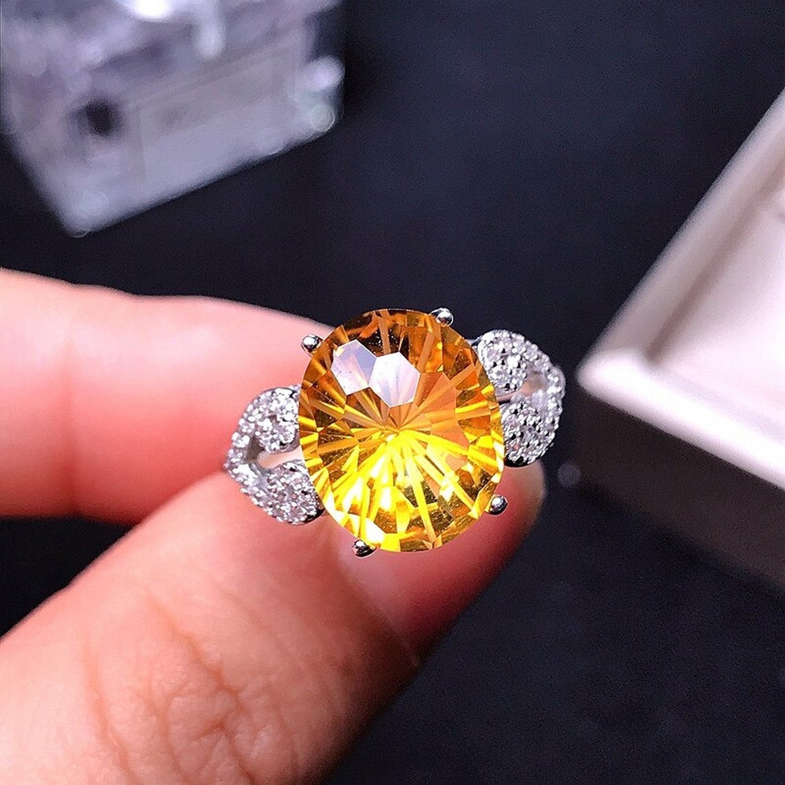 Adorable Firework 5ct Citrine Engagement Ring Crystal Wedding Etsy