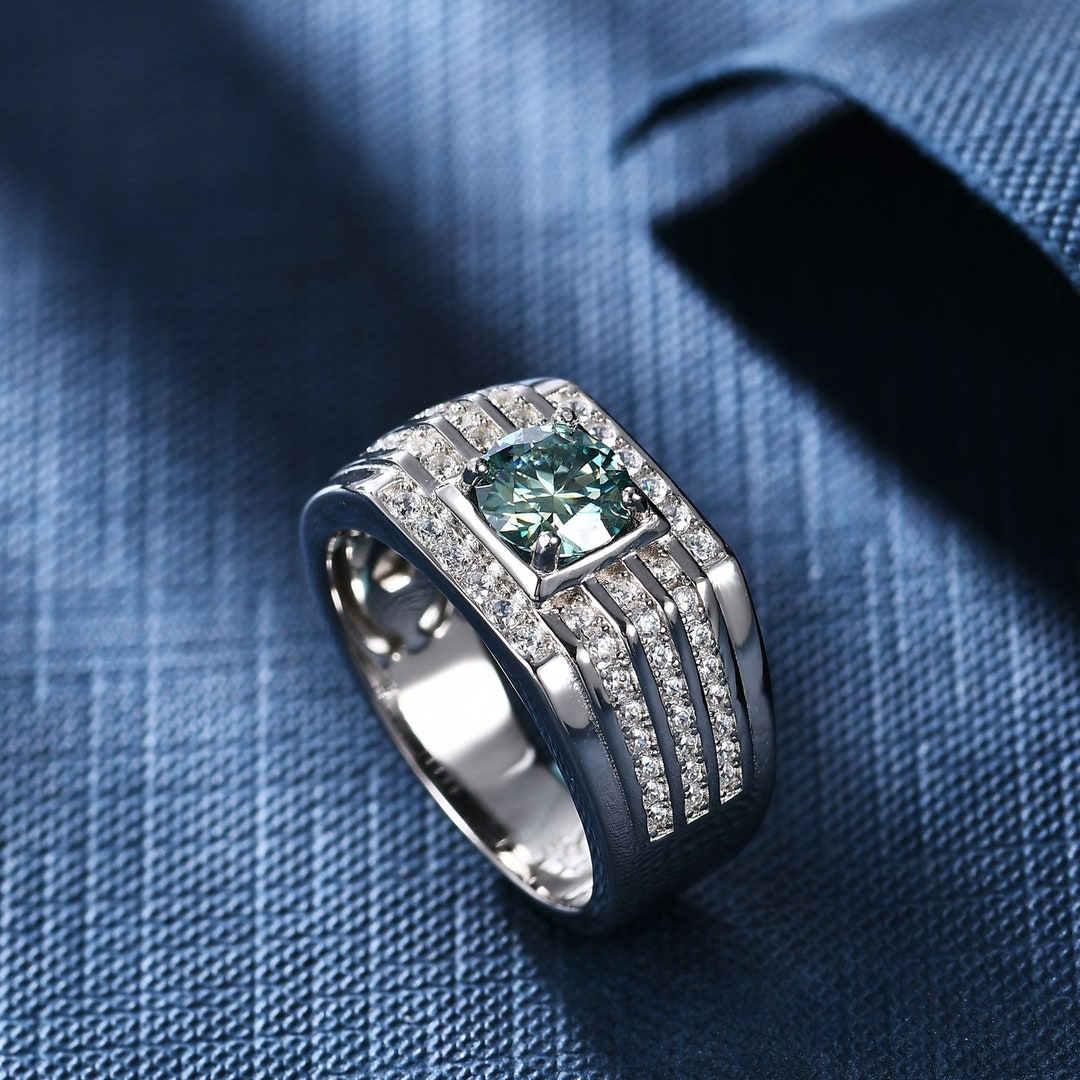Delicate 1CT VVS1 Green Mens Moissanite Ring Diamond Wedding - Etsy