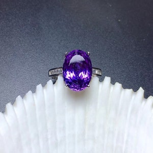 Handmade Genuine Amethyst Ring – 5.60ctw 10x14mm Oval In .925 Silver Overlay – Unique Jewelry For Women
