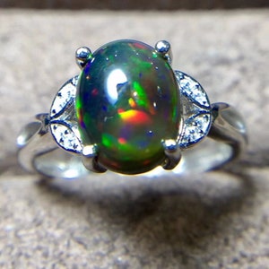 Natural Black Opal Engagement Ring for Women Genuine 925 - Etsy