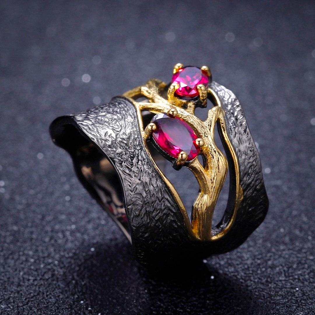 Anillo vintage de granate de rhodolita natural para mujeres s lido