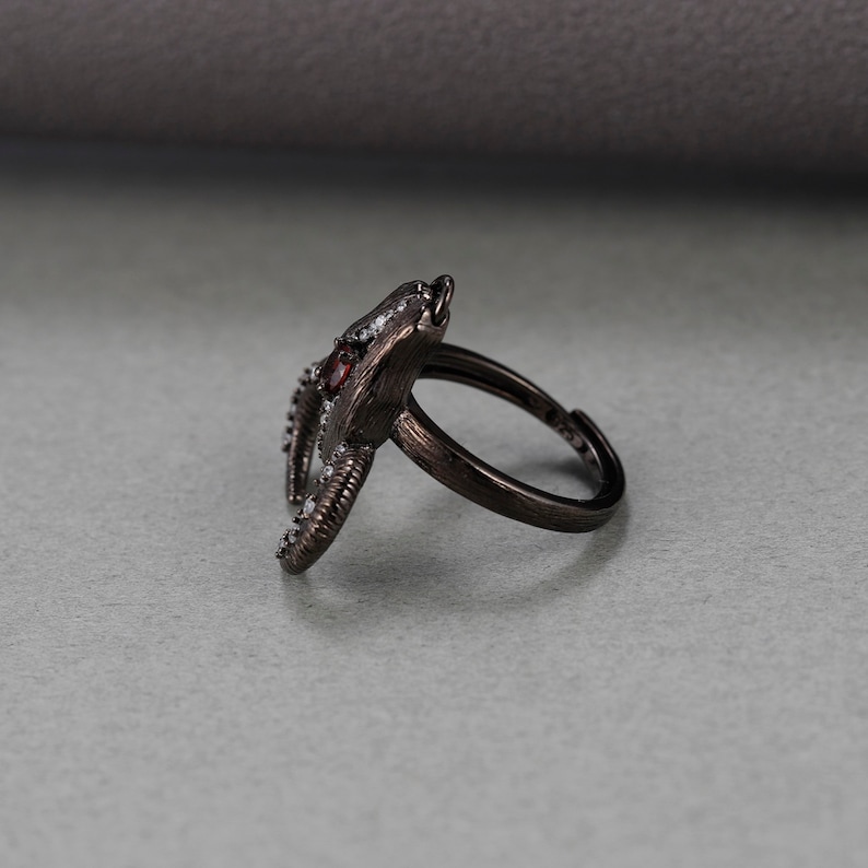 Halloween Skeleton Birthstone Ring 925 Sterling Silver Black Ring Dainty Garnet Gothic Punk Ring Bull Skull Adjustable Rings For Women