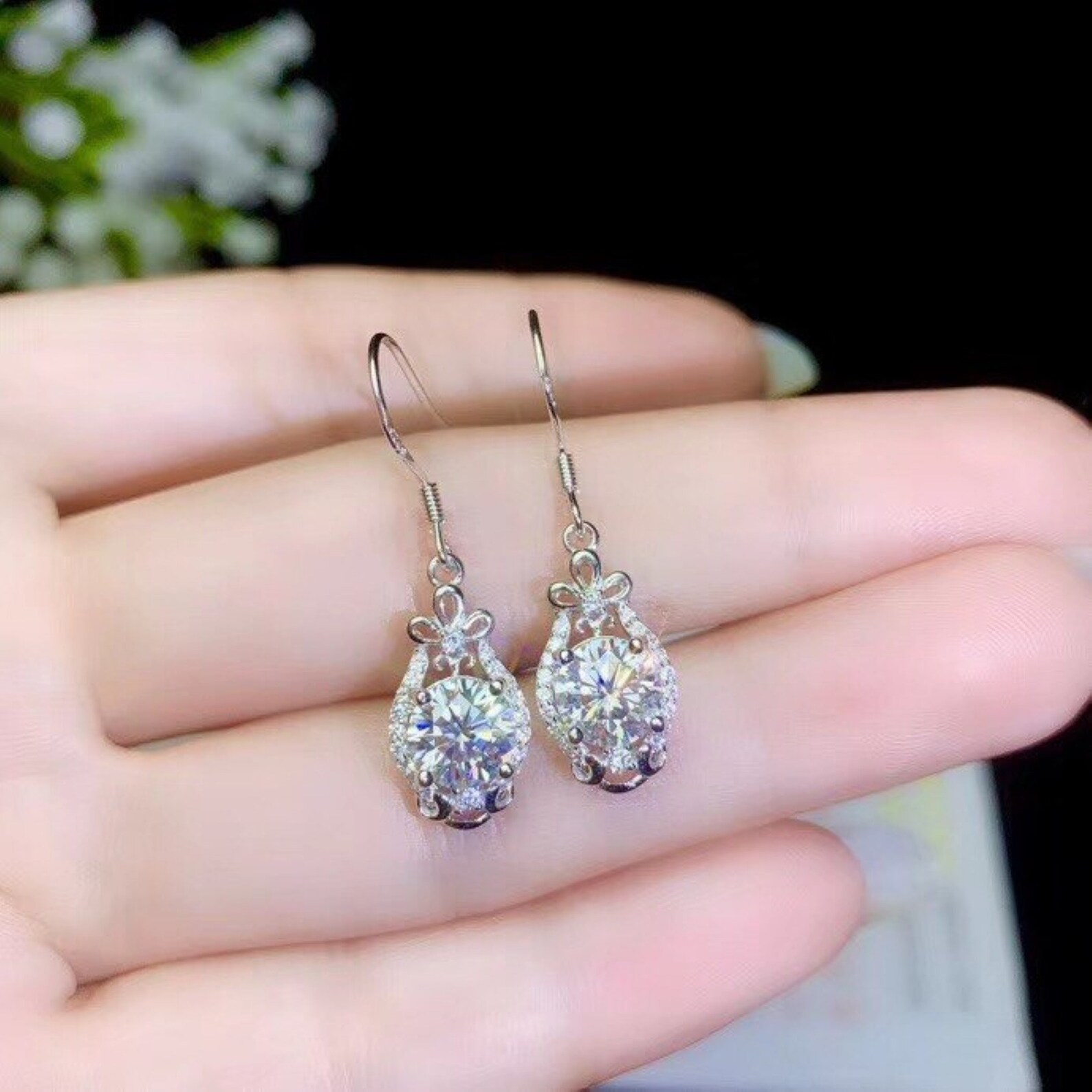 Moissanite Drop Earrings for Women 18K White Gold Plated Etsy