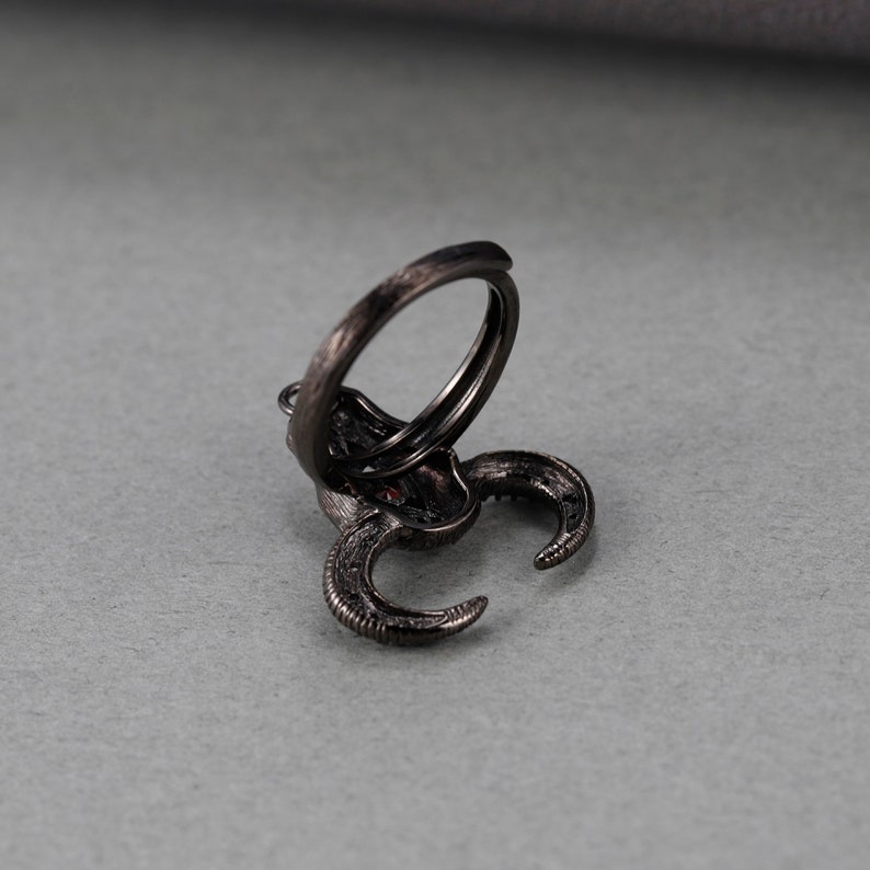 Halloween Skeleton Birthstone Ring 925 Sterling Silver Black Ring Dainty Garnet Gothic Punk Ring Bull Skull Adjustable Rings For Women
