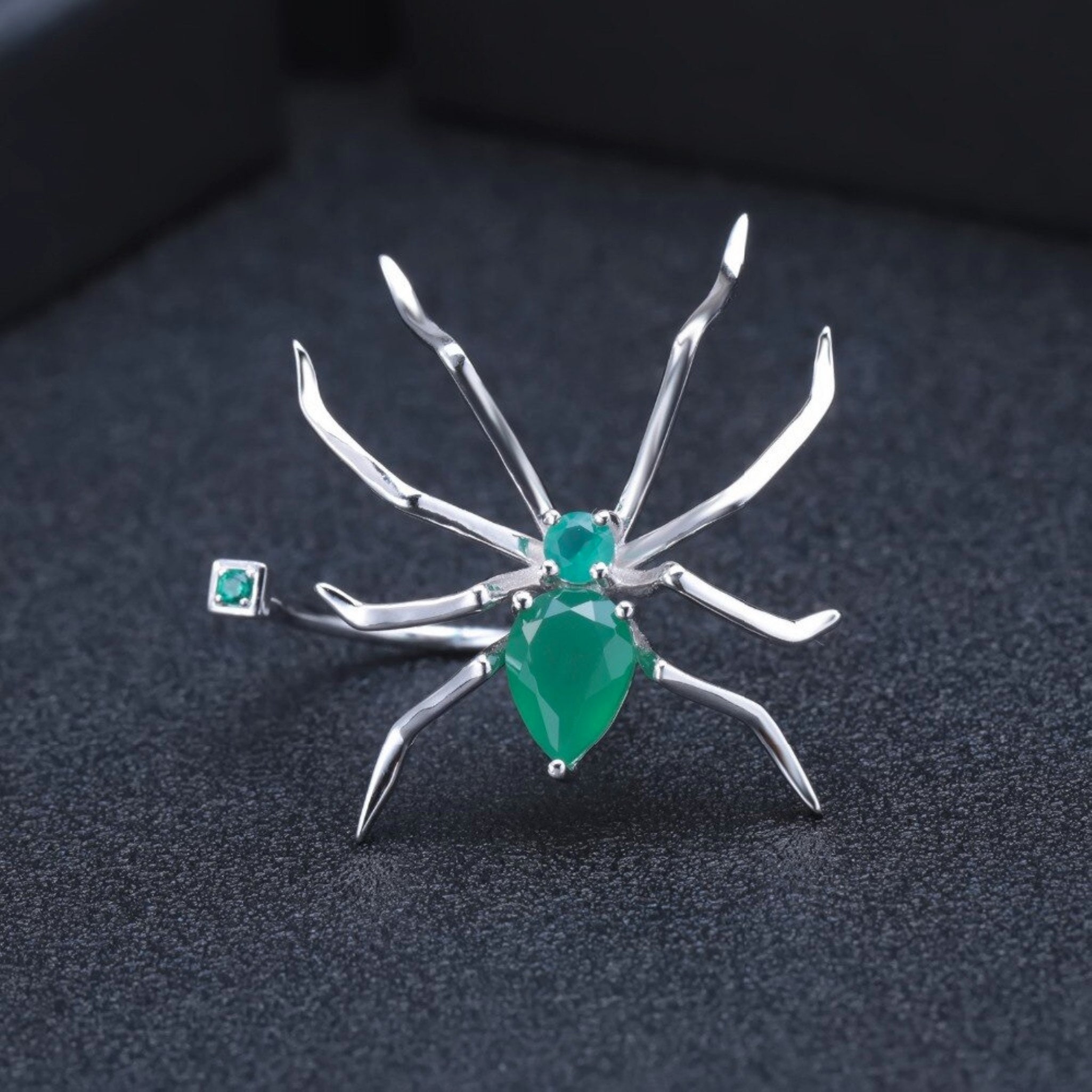Natural Green Agate Gothic Spider Ring Solid 925 Sterling Etsy